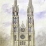Projet pour la restauration de la façade occidentale de la basilique Saint-Denis conçu en 1860 par Viollet-le-Duc (1814-1879). Ce projet ne sera jamais mené à terme.