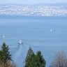 Evian, le Léman - la bateau pour Lausanne, vus de l'hôtel Ermitage