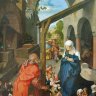 Albrecht Dürer (Nuremberg 1471 - Nuremberg 1528) - Paumgartner -Altar : Geburt Christi ( Retable Paumgartner) - vers 1500. Ici le panneau central, La Nativité. Le panneau de gauche représente saint Georges, le panneau de droite, saint Eustache. En 1988, ce chef-d'œuvre de Dürer fut victime d'un acte de vandalisme (à l'acide) perpétré par un malade mental, H-J Bohlmann. 