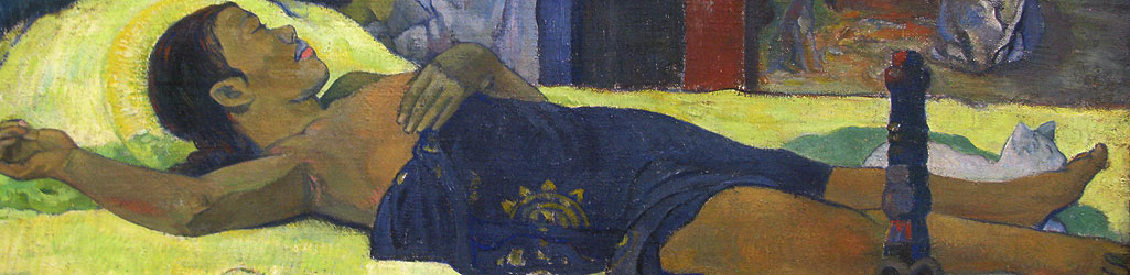 Neue Pinakothek : galerie 19 - Gauguin - La Naissance - Te tamari no atua (1896) - détail  